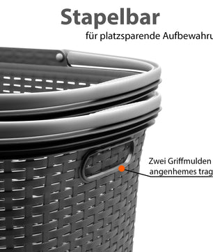 3 Stück Wäschekorb mit Henkel 35L Rattan Design 5
