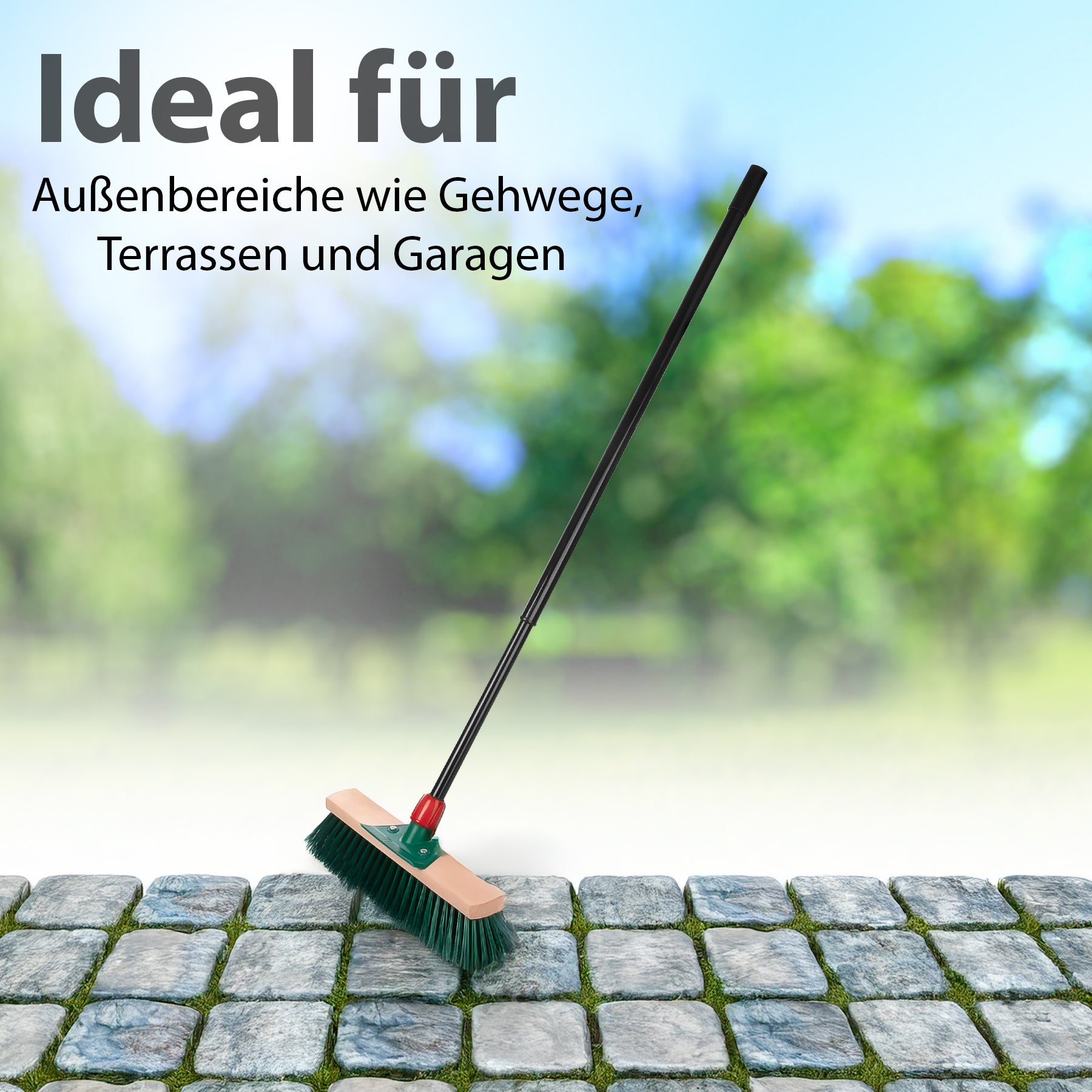 BigDean 2 Stück Straßenbesen mit Teleskopstiel ausziehbar bis 153 cm – Kehrbesen mit Schabkante 2