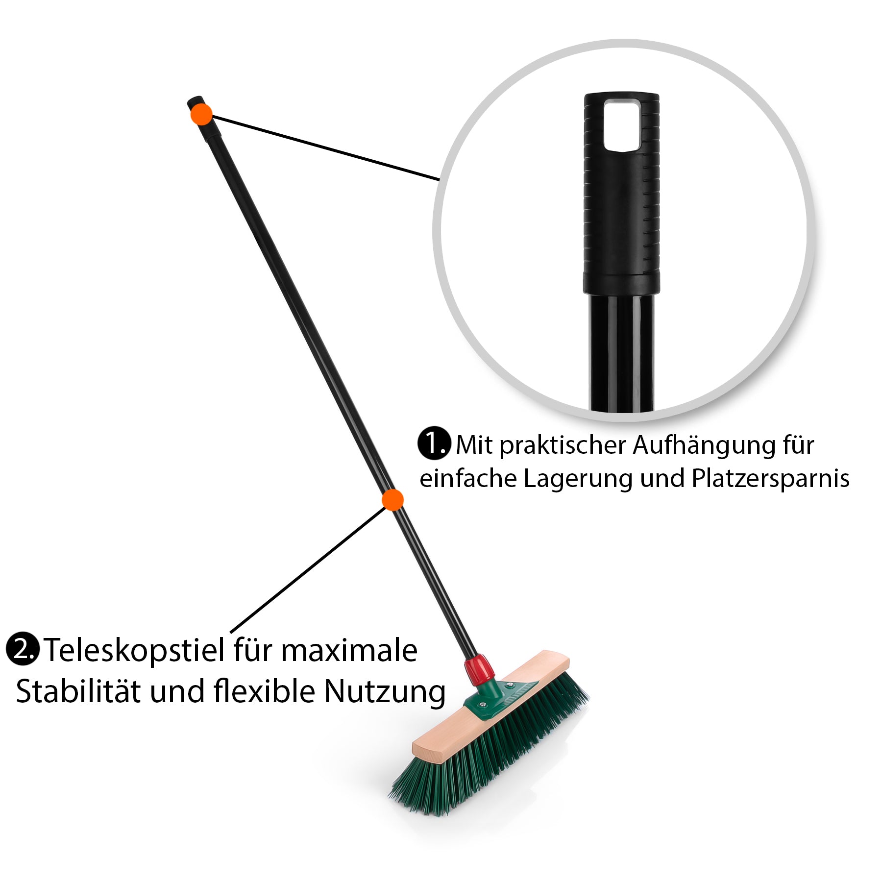 BigDean 2 Stück Straßenbesen mit Teleskopstiel ausziehbar bis 153 cm – Kehrbesen mit Schabkante 5