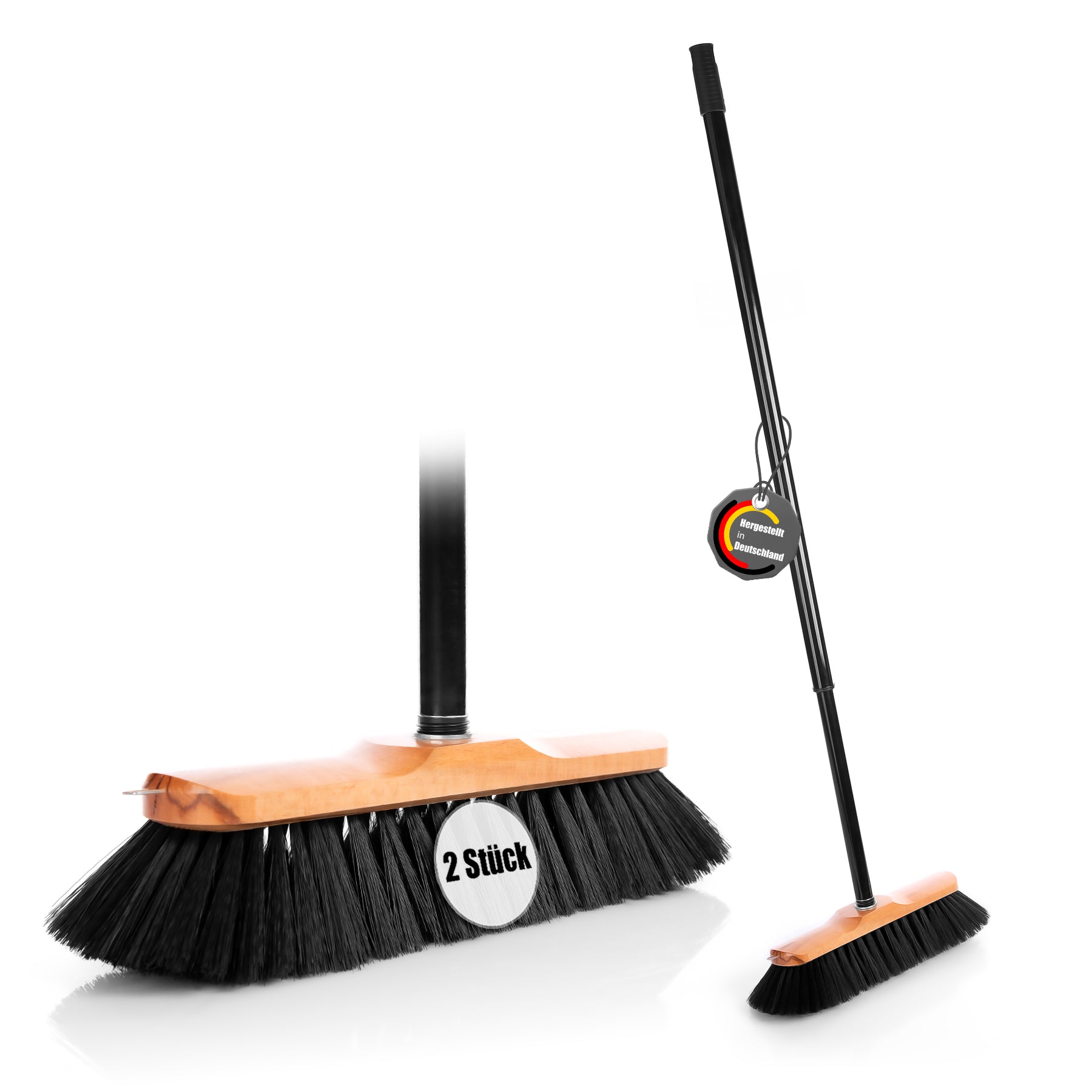 B  BigDean 2 Stück Zimmerbesen mit Stiel 150 cm ausziehbar – Besen mit feinen Rosshaar Borsten & Made in Germany