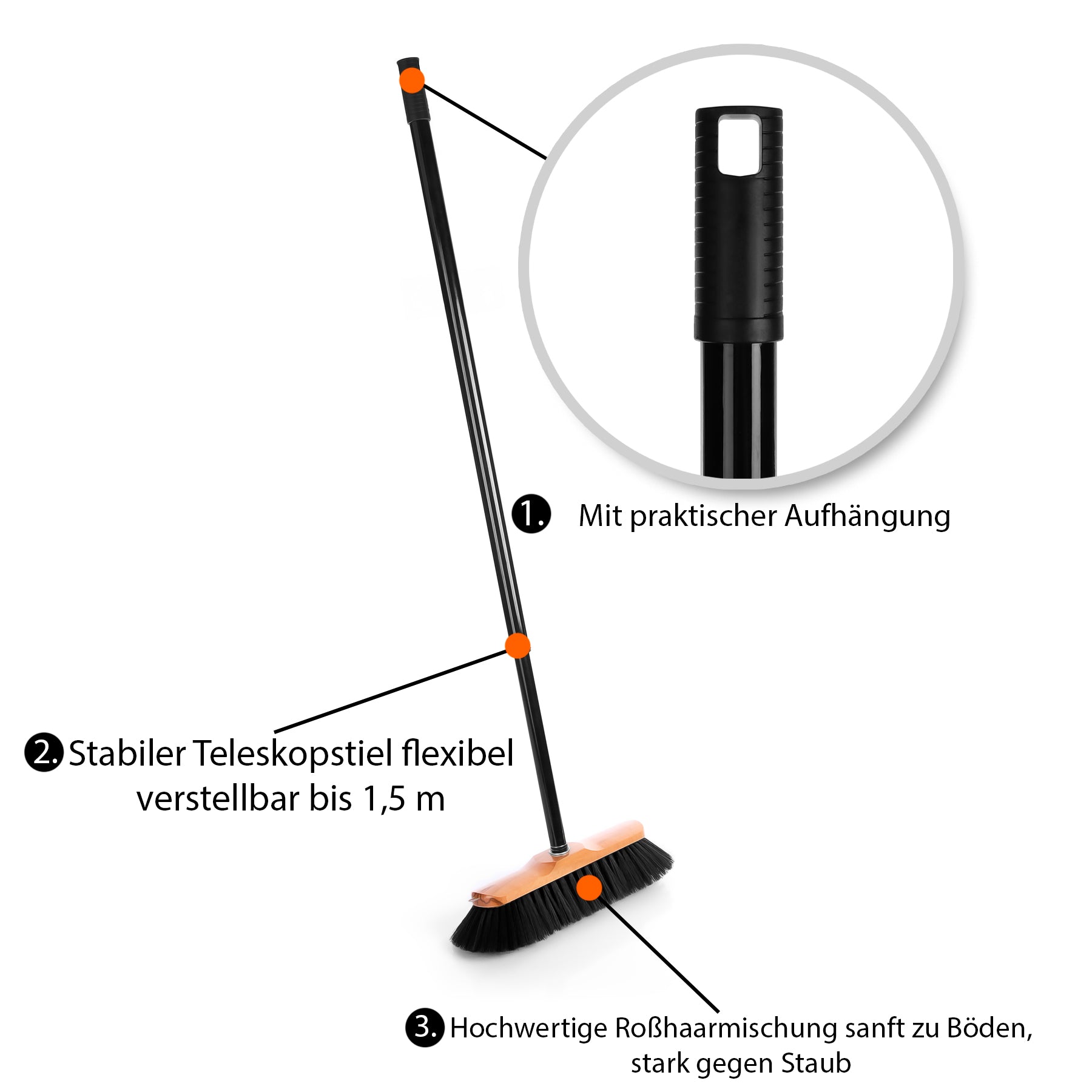 2 Stück Zimmerbesen mit Stiel 150 cm ausziehbar 5