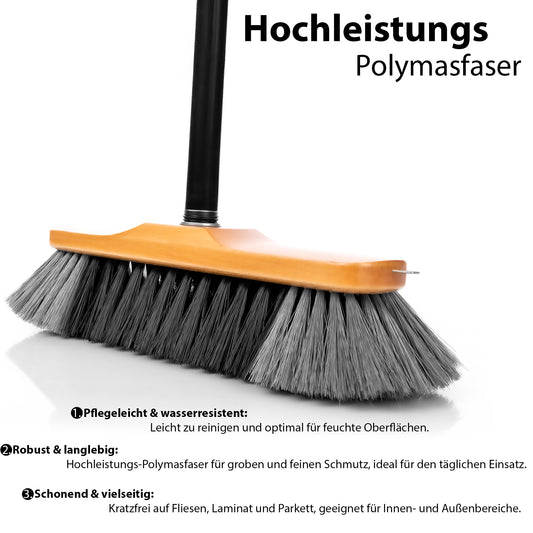 BigDean 2 Stück Besen mit Stiel ausziehbar bis 150 cm – Zimmerbesen mit feinen Kunstfasern & Made in 2