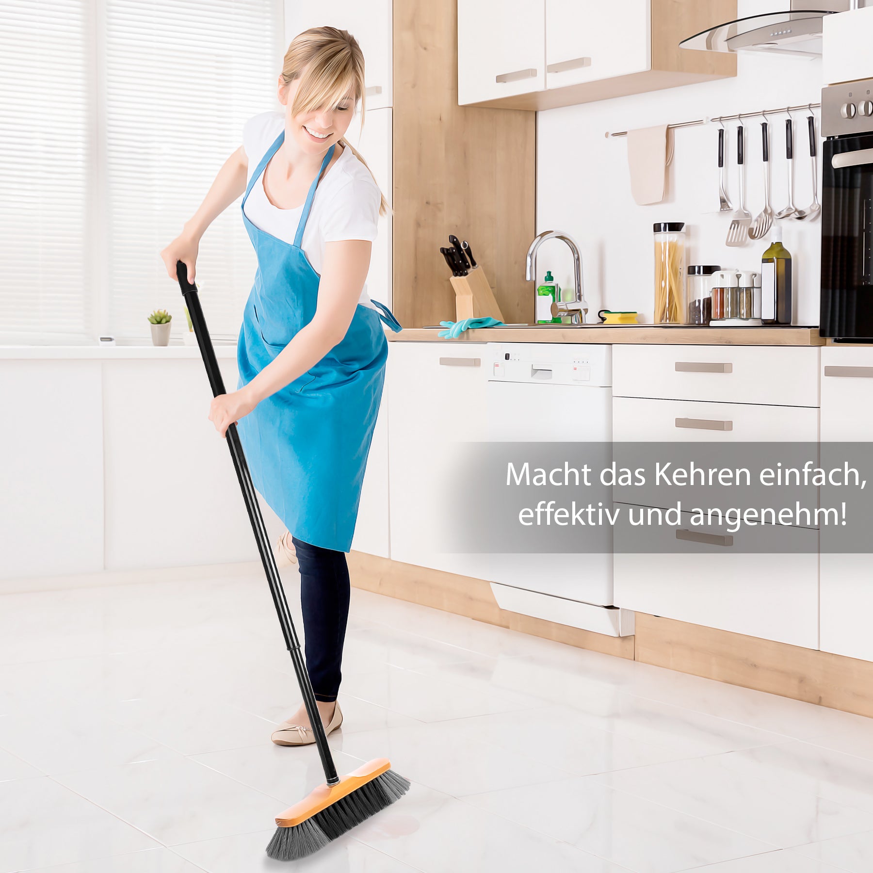 BigDean 2 Stück Besen mit Stiel ausziehbar bis 150 cm – Zimmerbesen mit feinen Kunstfasern & Made in 4