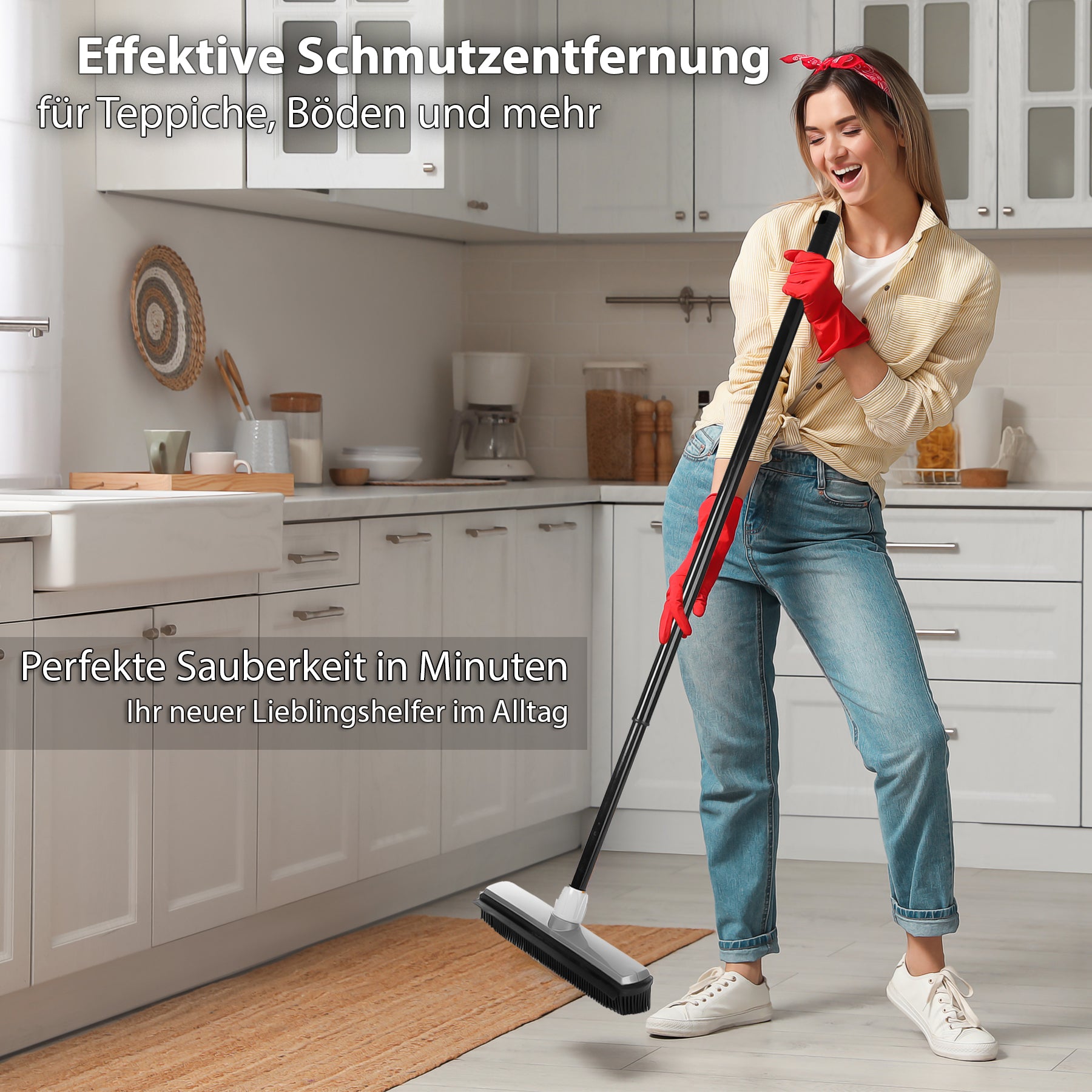 BigDean Gummibesen mit Stiel ausziehbar bis 150 cm 2