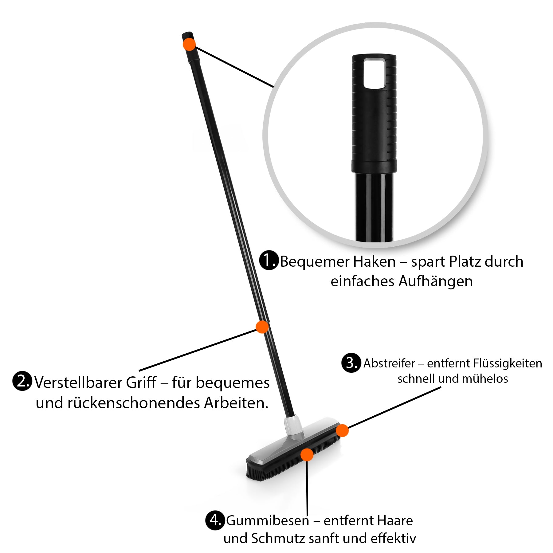 BigDean Gummibesen mit Stiel ausziehbar bis 150 cm 4