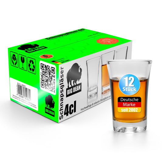 BigDean 12 Stück Schnapsgläser 4cl – Shotgläser in Gastro-Qualität & Geschenkbox