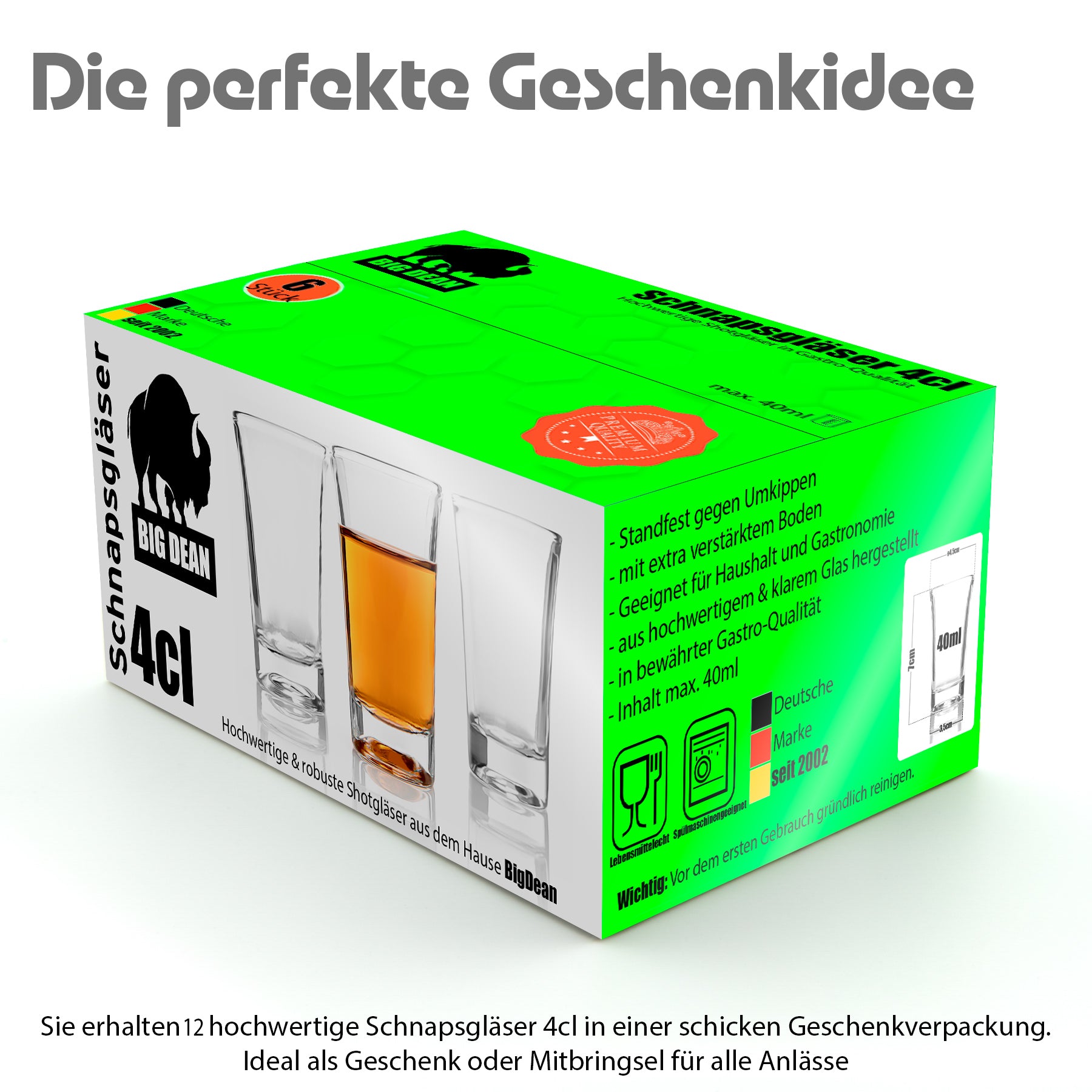 BigDean 12 Stück Schnapsgläser 4cl 2