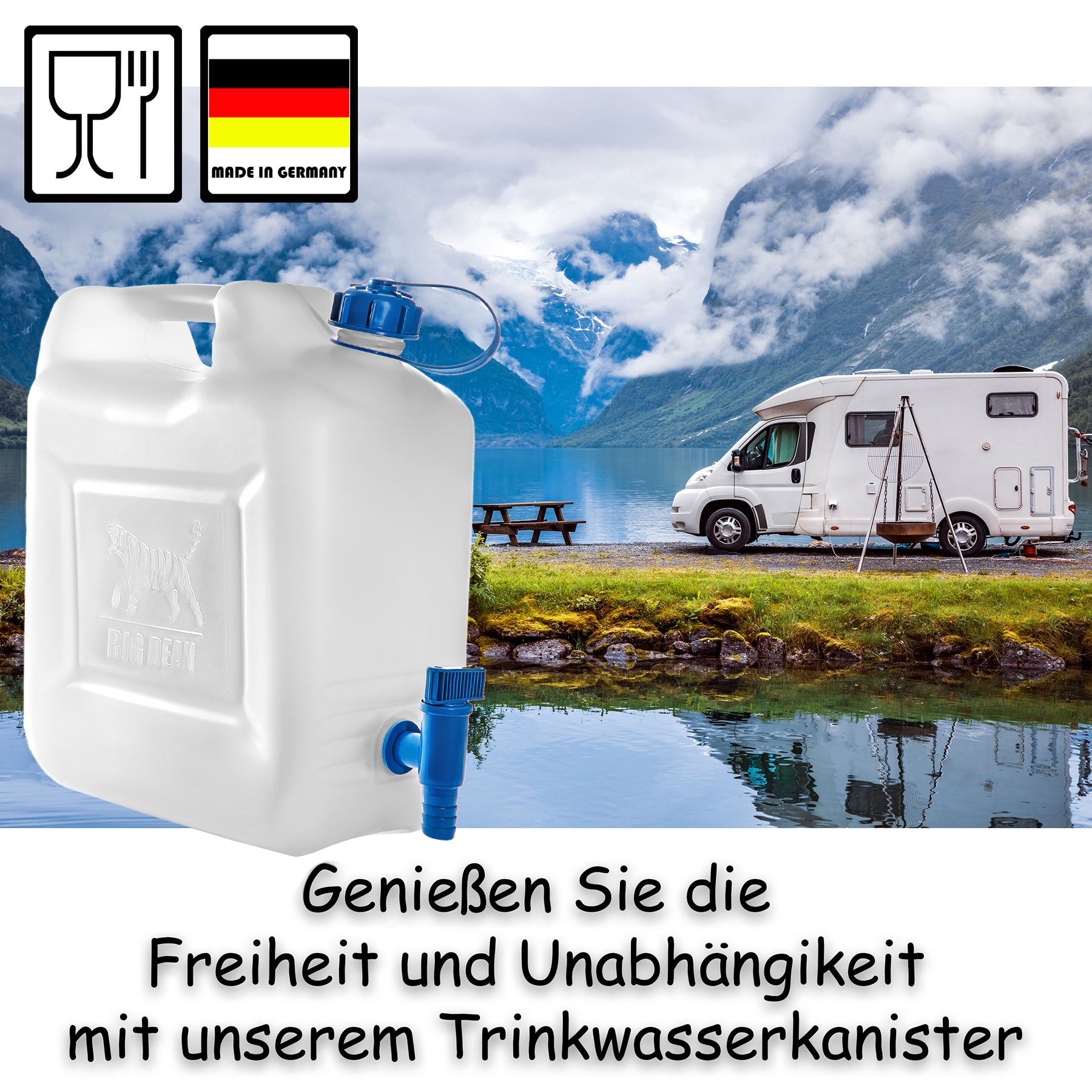 4x Wasserkanister 10l bis 12l Trinkwasserbehälter Trinkwasserkanister mit Hahn Lebensmittelecht 2