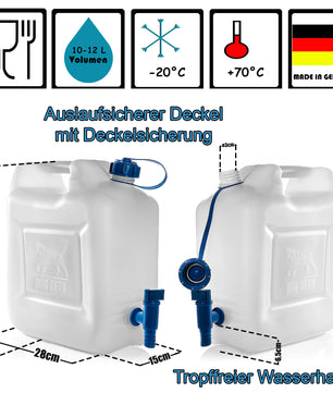 2x Wasserkanister 10l bis 12l Trinkwasserbehälter Trinkwasserkanister mit Hahn Lebensmittelecht 6