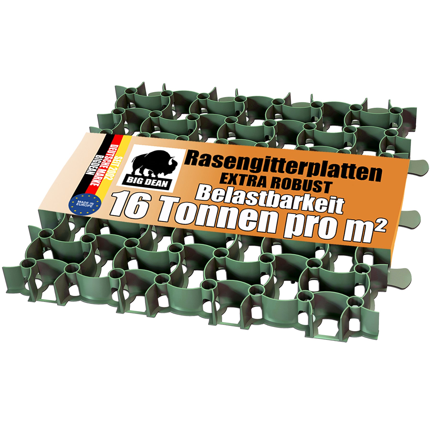 BigDean Rasengitter Kunststoff 100 Stück a 50 x 50 x 4 cm - 16 t/m² belastbar & befahrbar Paddockplatten in grün (25 m²)