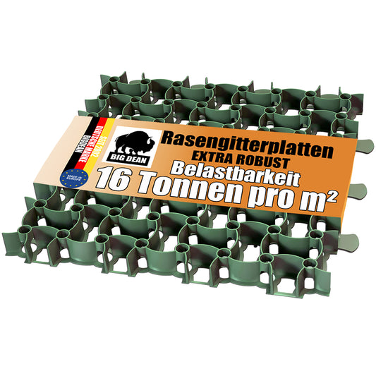 BigDean Rasengitter Kunststoff 100 Stück a 50 x 50 x 4 cm - 16 t/m² belastbar & befahrbar Paddockplatten in grün (25 m²)