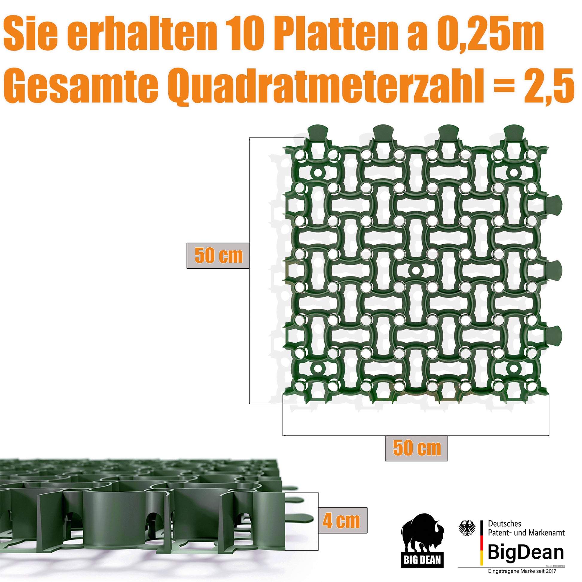BigDean 10 Stück Paddockplatten 2,5 m² Grün Ultra stabil 5