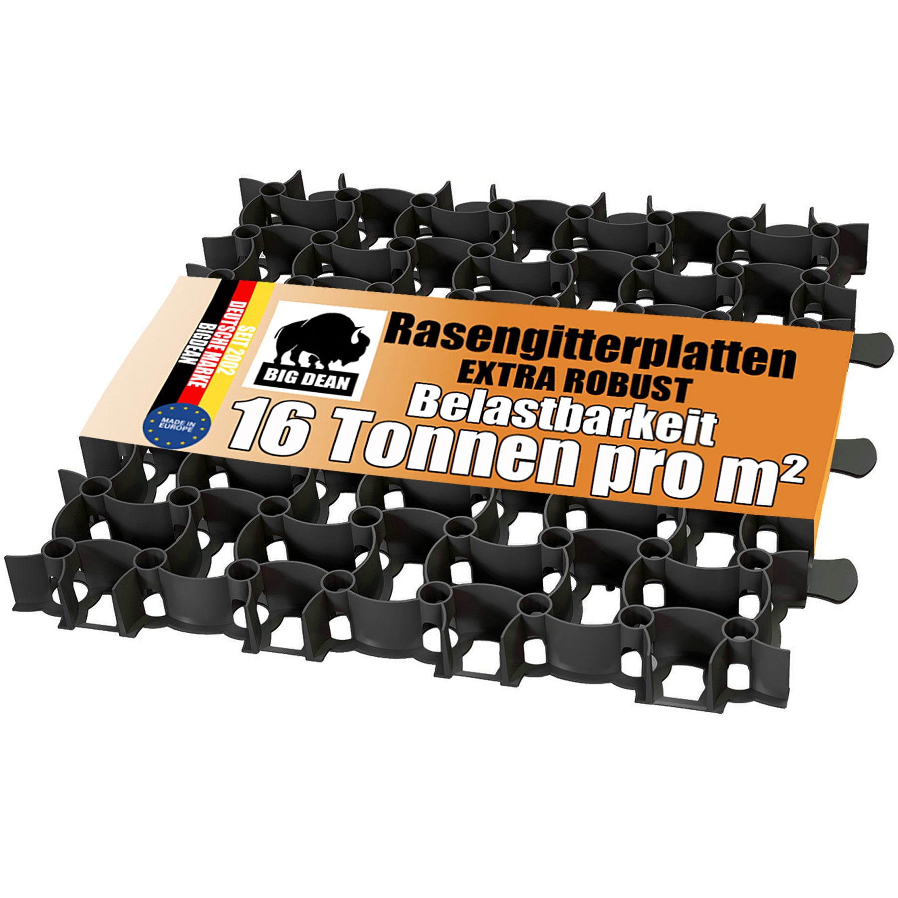 BigDean Rasengitter Kunststoff 10 Stück a 50 x 50 x 4 cm - 16 t/m² belastbar & befahrbar Paddockplatten in schwarz (2,5 m²)