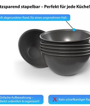 Müslischalen 6 Stück bruchfest 700ml in elegantem schwarz 6