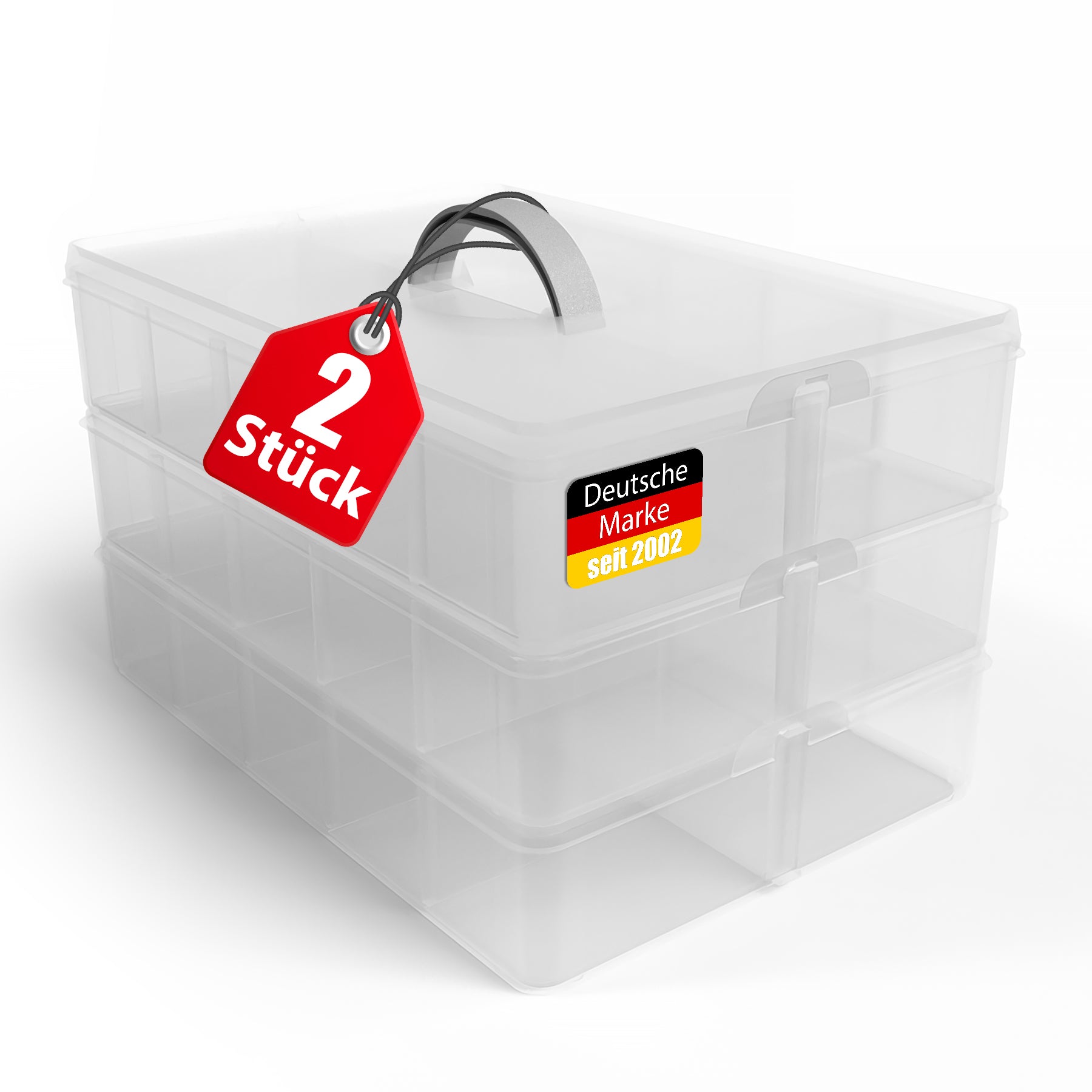 BigDean 2 Stück Sortierbox für Kleinteile aus hochwertigem Kunststoff – Aufbewahrungsbox mit 21 verstellbaren Fächern