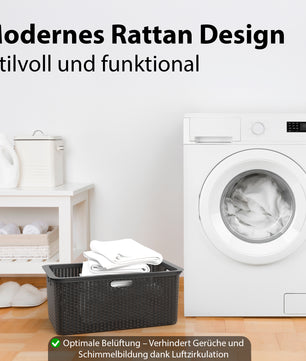 2 Stück Wäschekorb 59x39x26 cm Rattan Design 2