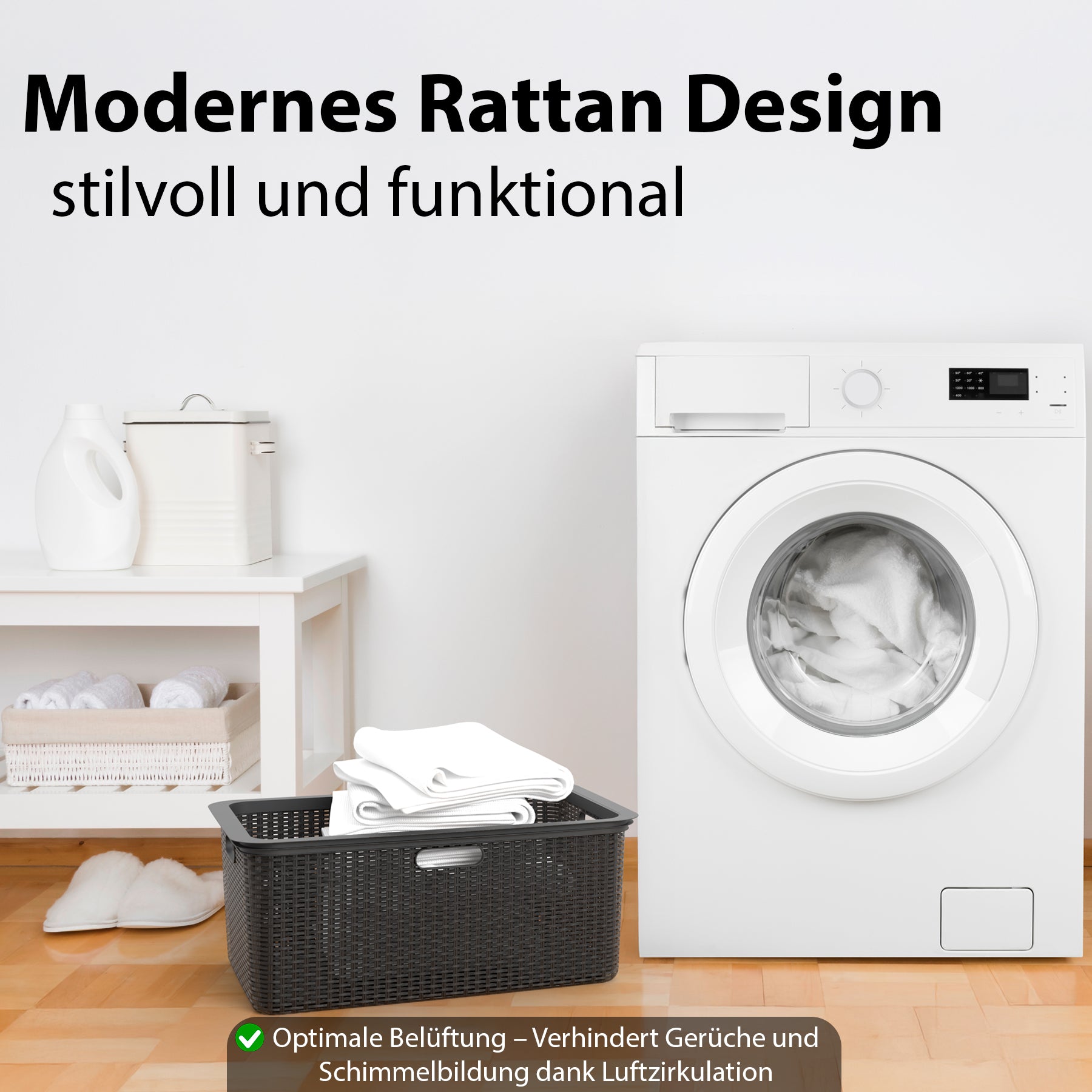 BigDean 3 Stück Wäschekorb 59x39x26 cm Rattan Design 2
