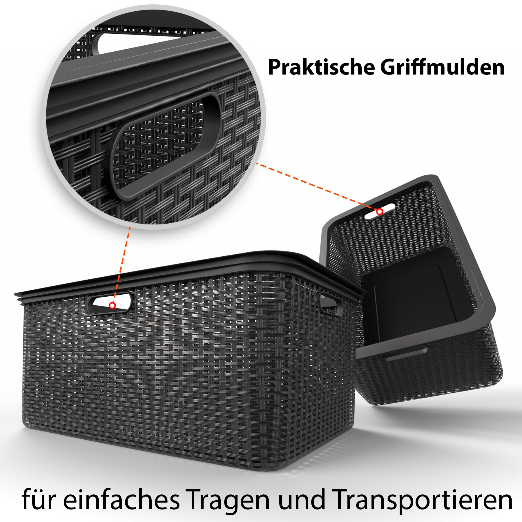 BigDean 3 Stück Wäschekorb 59x39x26 cm Rattan Design 4