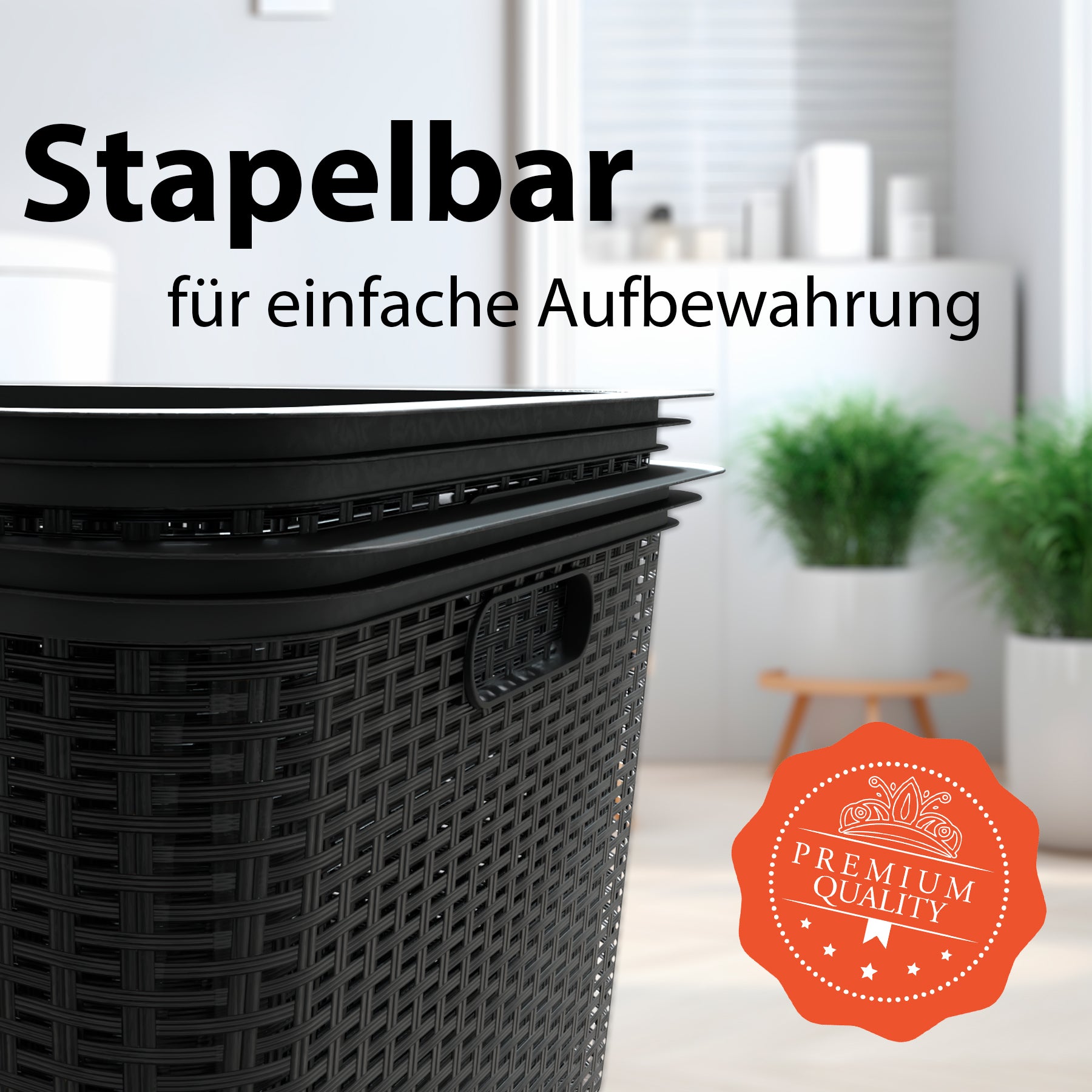BigDean 3 Stück Wäschekorb 59x39x26 cm Rattan Design 5