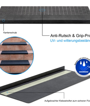 10er Set Treppenstufen Matten Außen Gummi Stufenmatten Antirutschmatten Treppe Gummimatten 3