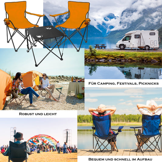 BigDean 2 Stück Campingstuhl mit Campingtisch faltbar – Faltstuhl in Neon Orange mit Getränkehalter & Tragetasche ideal für Camping, Festival & mehr image 1