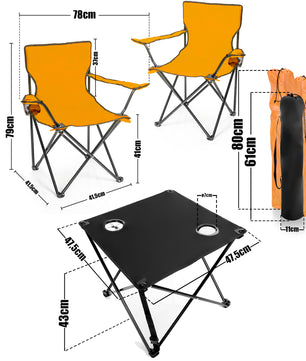 2 Stück Campingstuhl mit Campingtisch faltbar – Faltstuhl in Neon Orange 6
