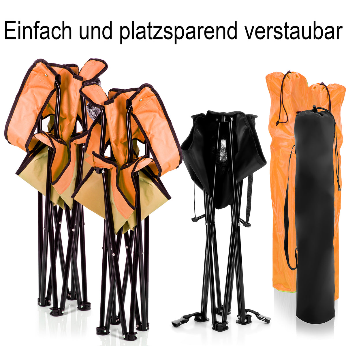 BigDean 2 Stück Campingstuhl mit Campingtisch faltbar – Faltstuhl in Neon Orange mit Getränkehalter & Tragetasche ideal für Camping, Festival & mehr image 6