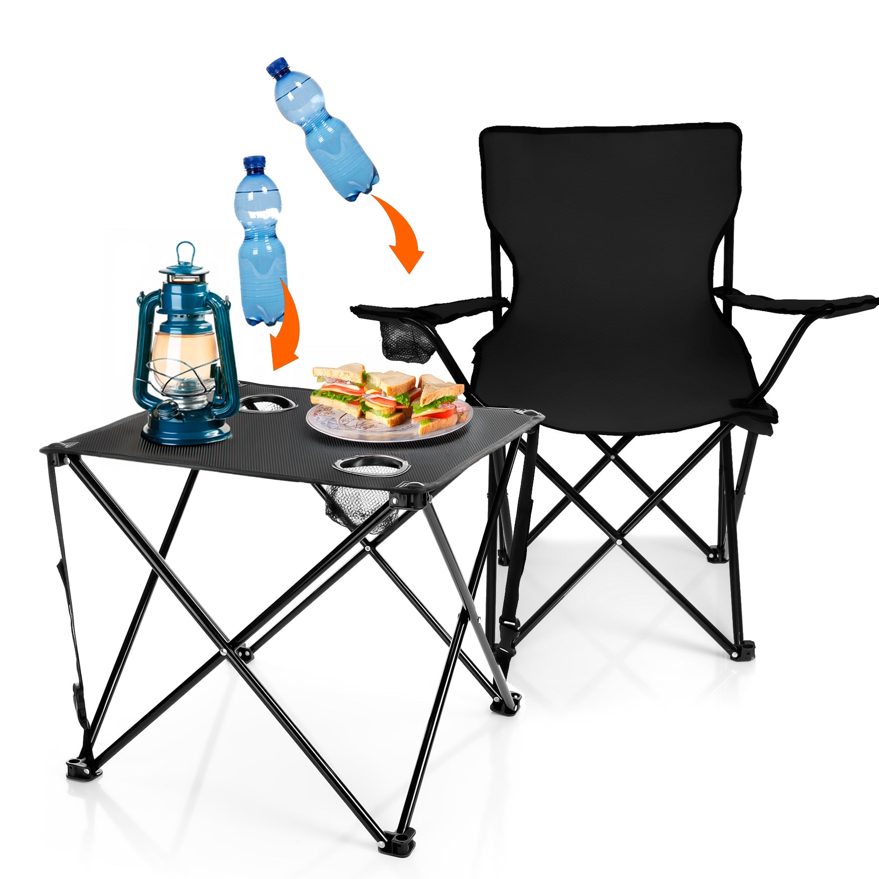 BigDean 2 Stück Campingstuhl mit Campingtisch faltbar – Faltstuhl in Schwarz 4