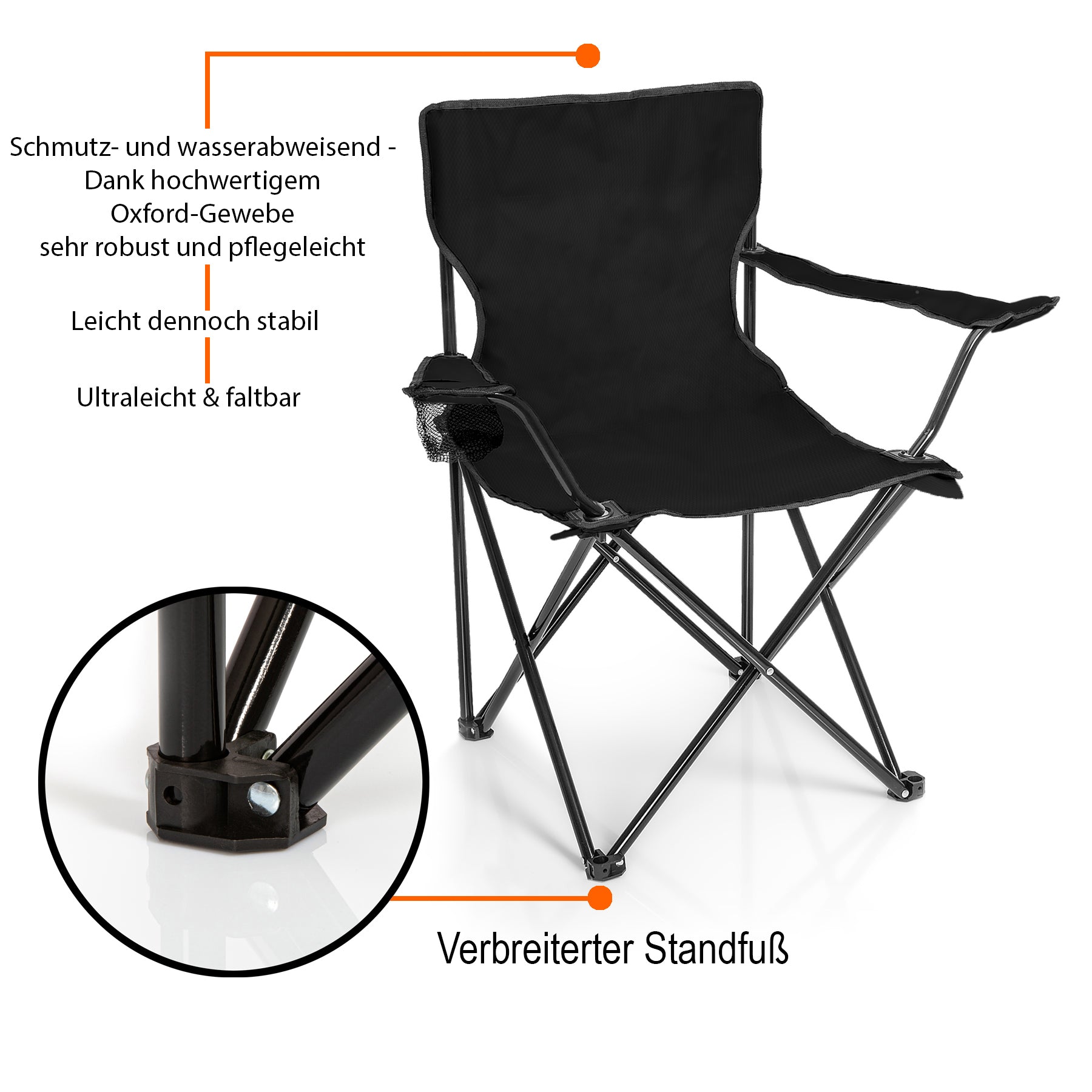 BigDean 2 Stück Campingstuhl mit Campingtisch faltbar – Faltstuhl in Schwarz 5