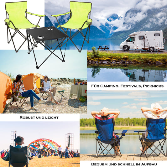 BigDean 2 Stück Campingstuhl mit Campingtisch faltbar – Faltstuhl in Neon Grün mit Getränkehalter & Tragetasche ideal für Camping, Festival & mehr image 1