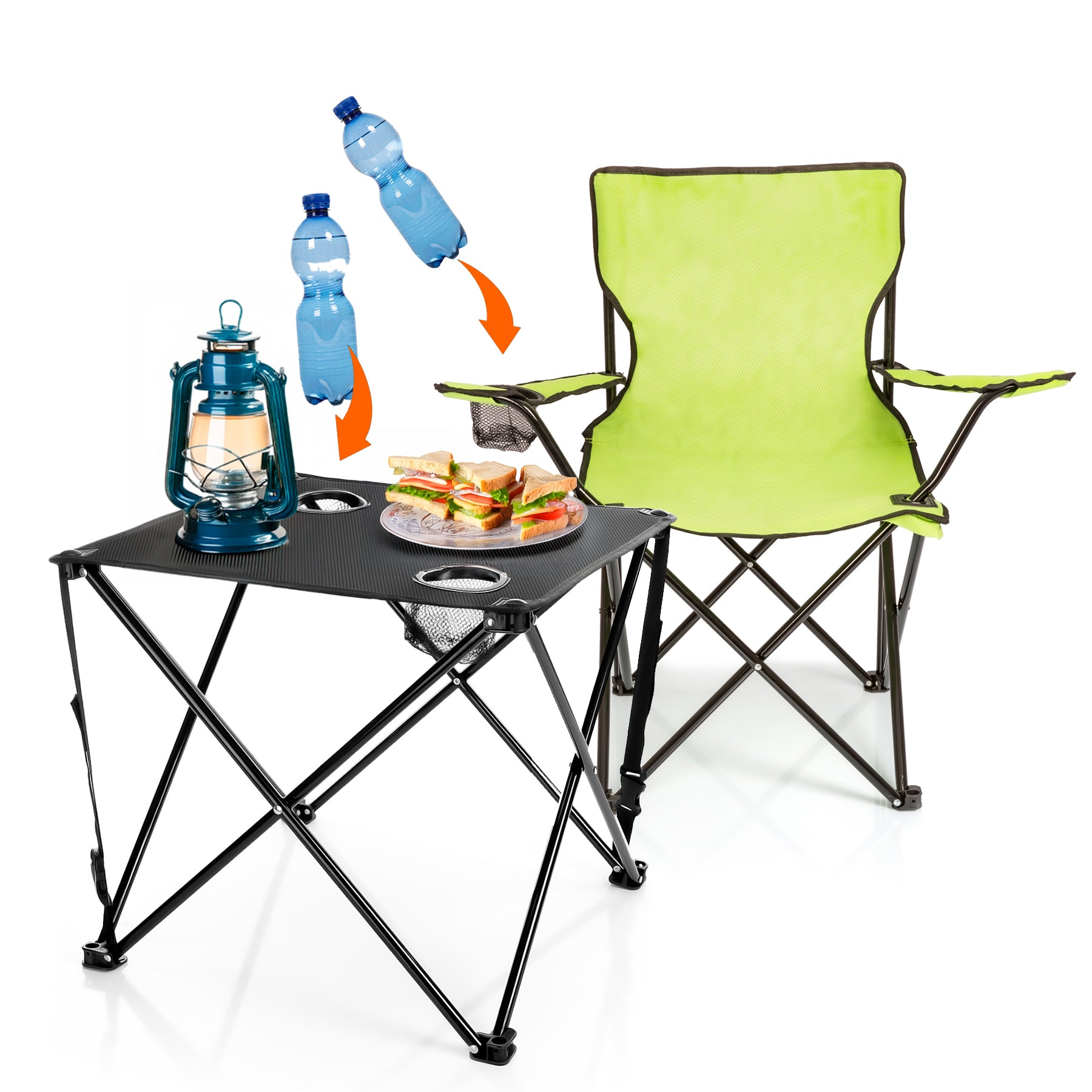 BigDean 2 Stück Campingstuhl mit Campingtisch faltbar – Faltstuhl in Neon Grün 4
