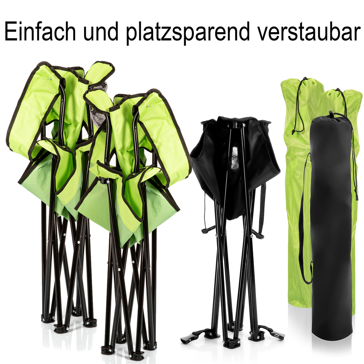 BigDean 2 Stück Campingstuhl mit Campingtisch faltbar – Faltstuhl in Neon Grün mit Getränkehalter & Tragetasche ideal für Camping, Festival & mehr image 6