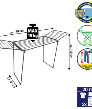 Casa Si Wäscheständer 20m extra hoch & Dicke Leinen weiß/blau - Wäschetrockner Made in Europe 3