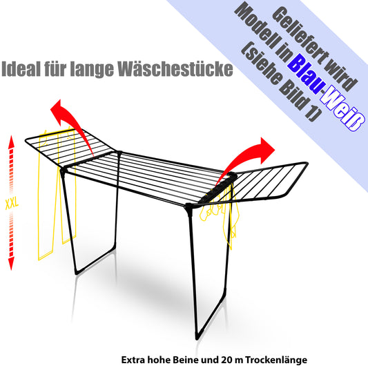 BigDean Wäscheständer 20m extra hoch & Dicke Leinen weiß/blau - Wäschetrockner Made in Europe 2