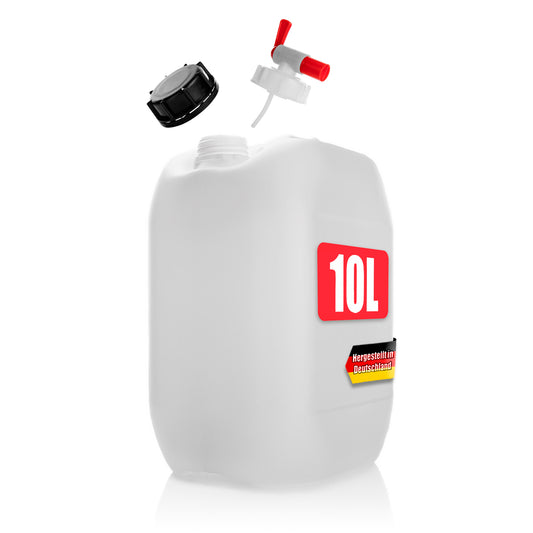 BigDean Wasserkanister 10L mit Auslaufhahn + Schraubdeckel naturweiß - BPA frei lebensmittelecht stapelbar UN-Zulassung DIN 61 - tragbarer Wasserbehälter für Indoor & Outdoor - Made in Germany image 1