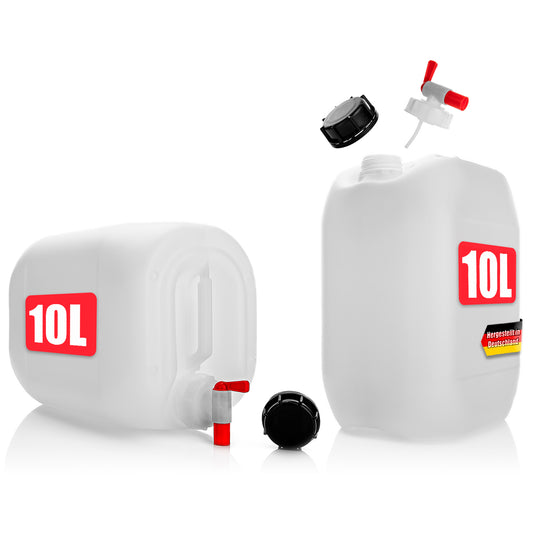 BigDean 2 Stück Wasserkanister 10L mit Auslaufhahn + Schraubdeckel - für Lebensmittel & Industrie - BPA frei lebensmittelecht stapelbar UN-Zulassung DIN 61 - tragbarer Wasserbehälter- Made in Germany image 1