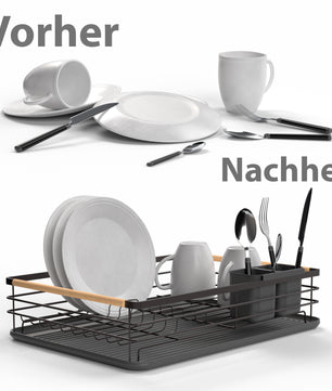 BigDean Abtropfgestell Geschirr aus Metall – platzsparendes Geschirrabtropfgestell mit Besteckkorb 5