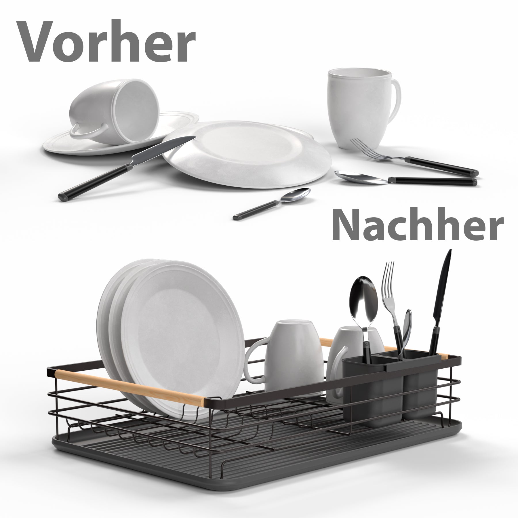 BigDean Abtropfgestell Geschirr aus Metall – platzsparendes Geschirrabtropfgestell mit Besteckkorb 5