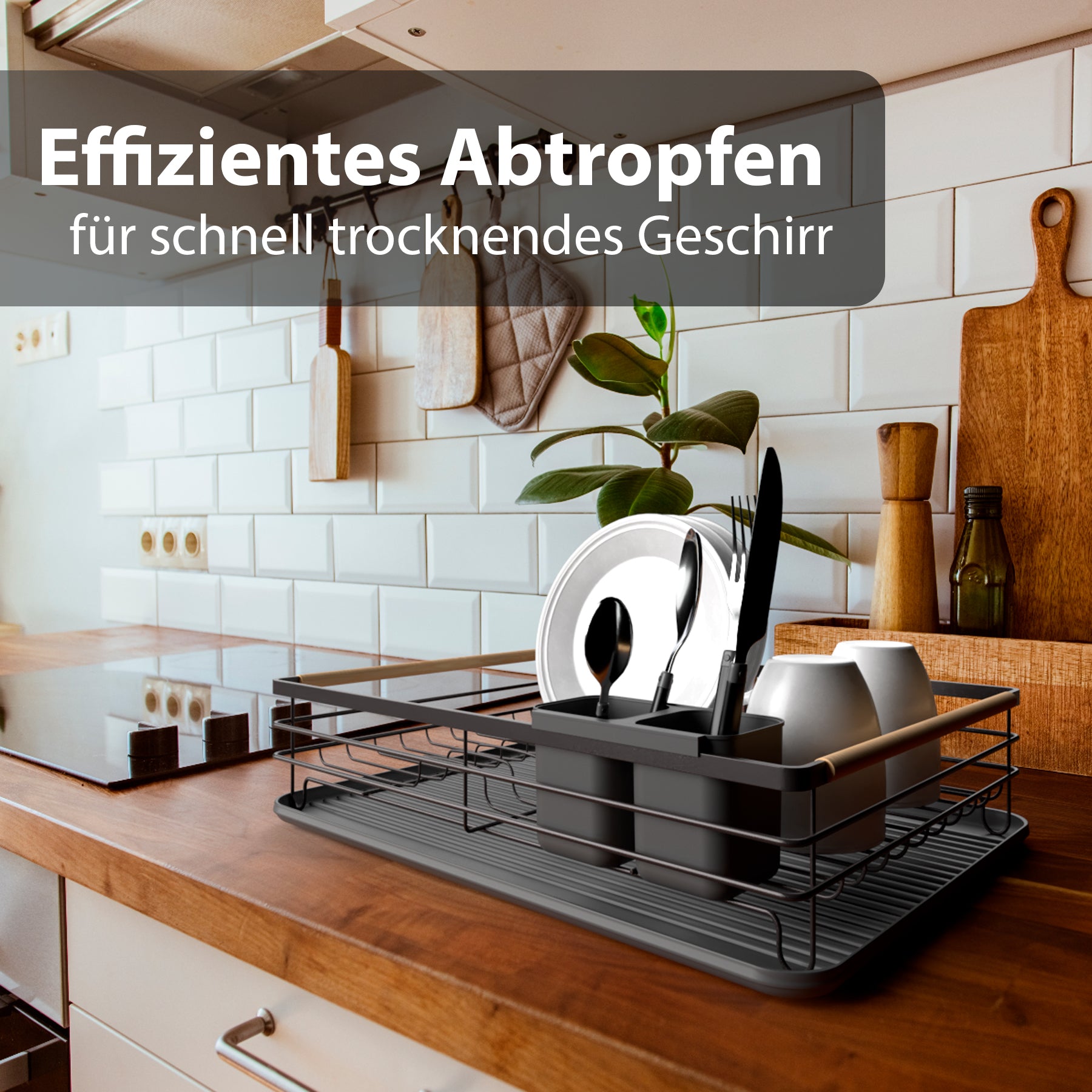 BigDean Abtropfgestell Geschirr aus Metall – platzsparendes Geschirrabtropfgestell mit Besteckkorb 6