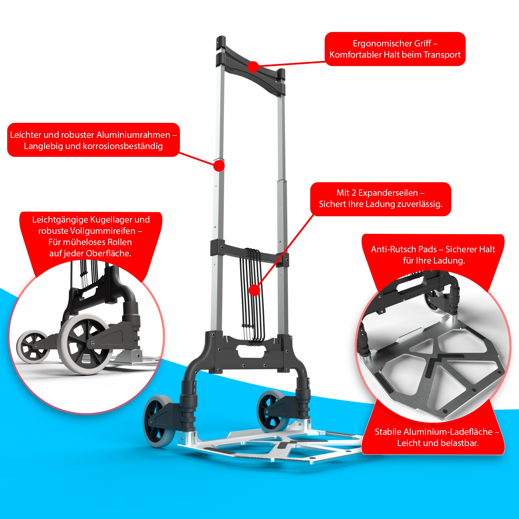 Aluminium Transportkarre klappbar belastbar bis 70kg - Sackkarre klappbar - Anti-Rutsch-Pads 2