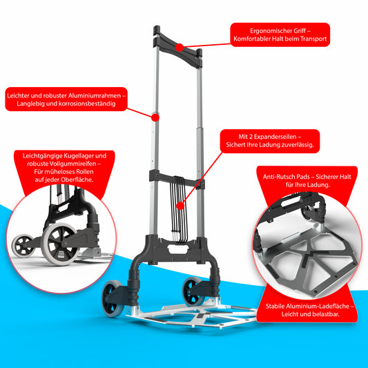 Aluminium Transportkarre klappbar belastbar bis 70kg - Sackkarre klappbar - Anti-Rutsch-Pads 2