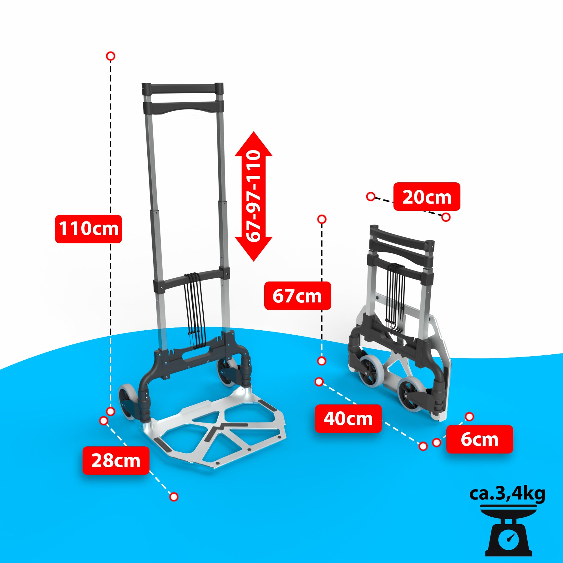 Aluminium Transportkarre klappbar belastbar bis 70kg - Sackkarre klappbar - Anti-Rutsch-Pads 3