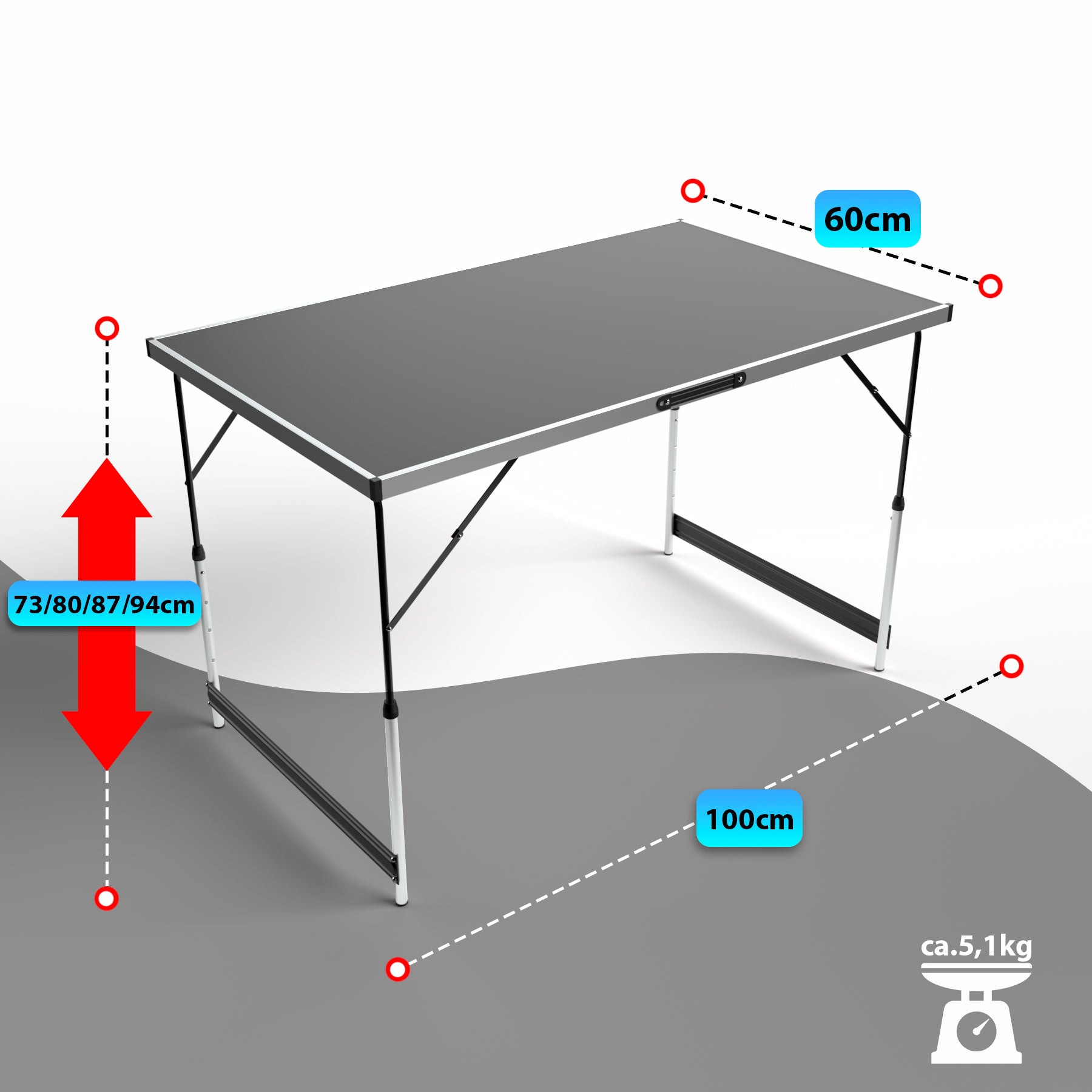 Multifunktionstisch klappbar - höhenverstellbarer Campingtisch & Klapptisch – max. 30 kg belastbar 3