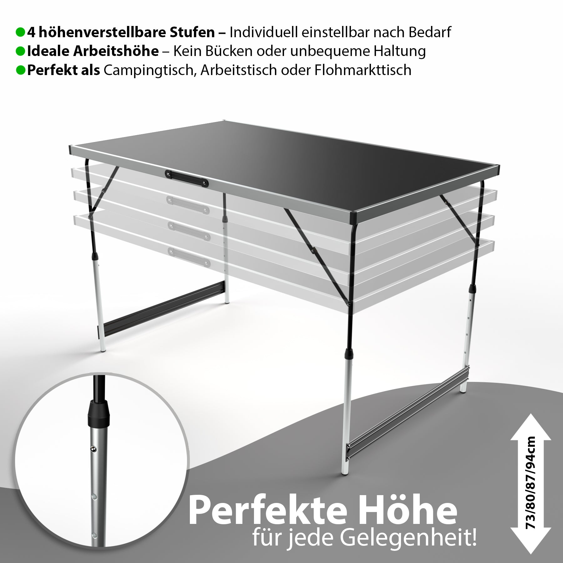 Multifunktionstisch klappbar - höhenverstellbarer Campingtisch & Klapptisch – max. 30 kg belastbar 4