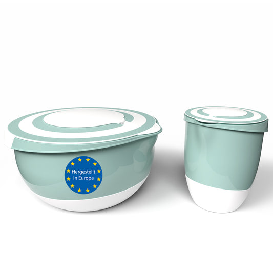 BigDean 2er Set 5 Liter & 1,5 Liter Rührschüssel mit Deckel & Spritzschutz lebensmittelecht spülmaschinengeeignet – Made in Europe