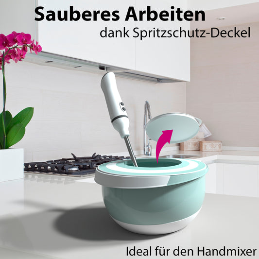 BigDean 2er Set 5 Liter & 1,5 Liter Rührschüssel mit Deckel & Spritzschutz 2