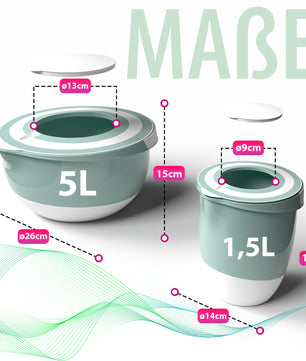 2er Set 5 Liter & 1,5 Liter Rührschüssel mit Deckel & Spritzschutz 3