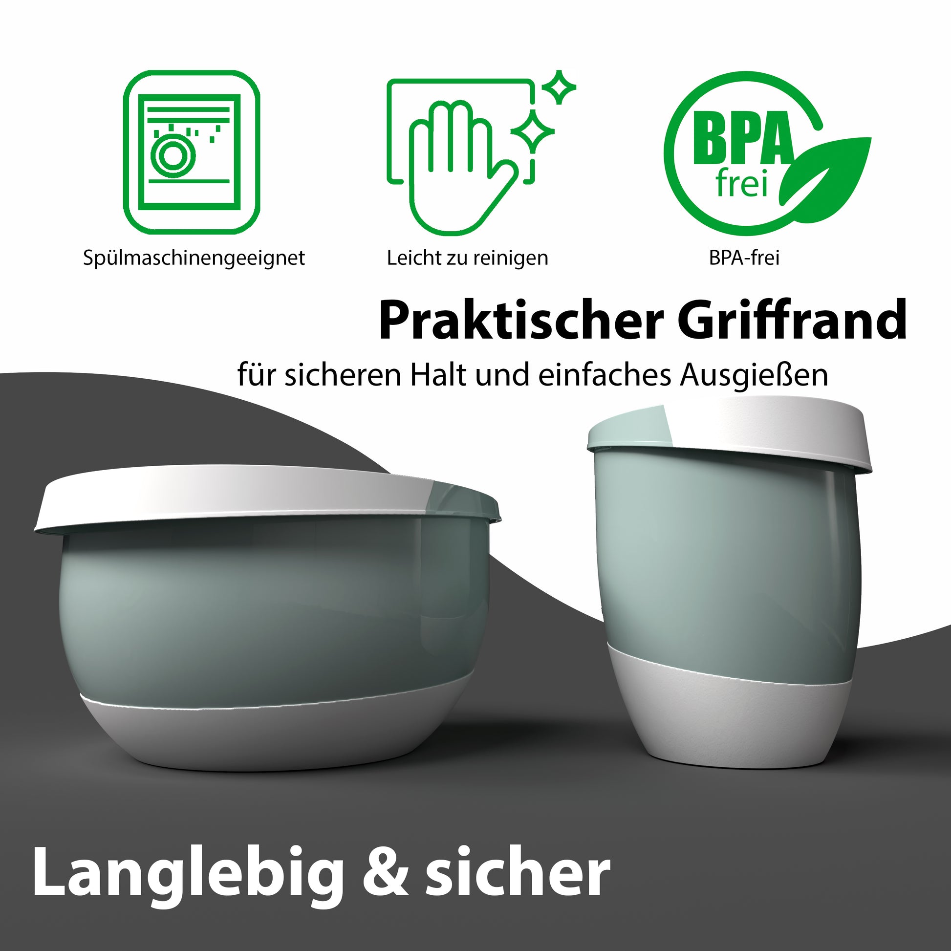 BigDean 3er Set 3,5 Liter & 2 Liter Rührschüssel & Quirltopf mit Spritzschutz 5
