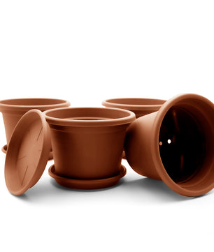 4 Stück Blumentopf mit Untersetzer rund ø 40 cm Terracotta – wetterfester Pflanzkübel