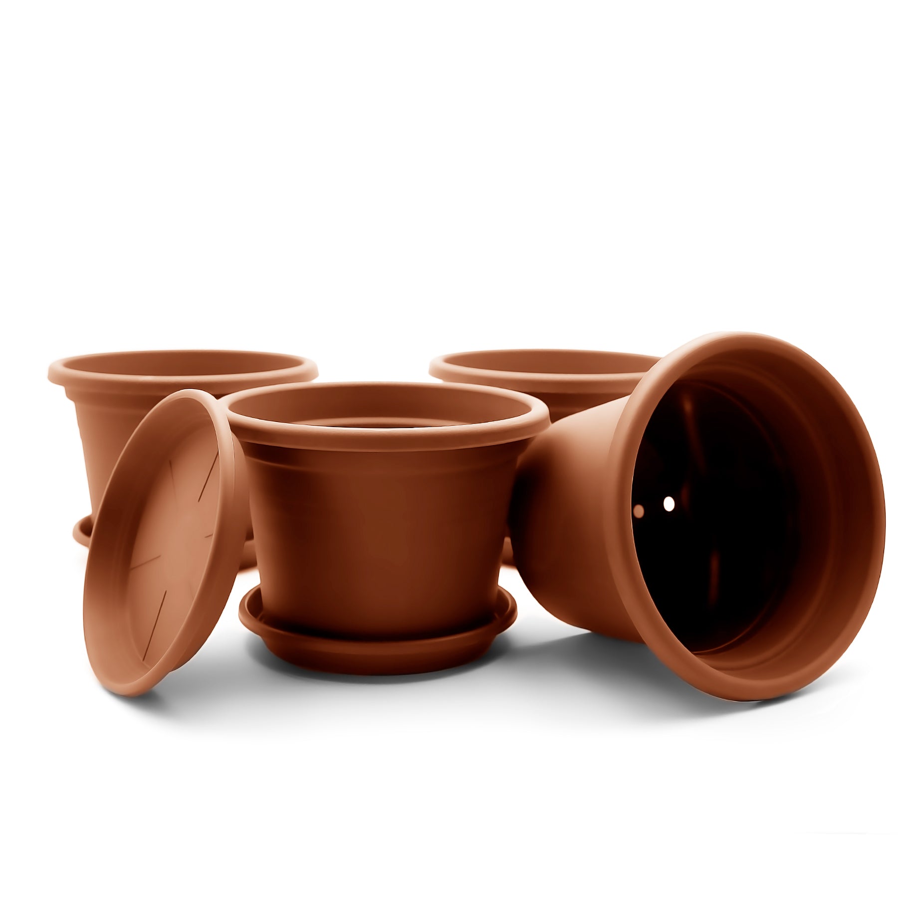 4 Stück Blumentopf mit Untersetzer rund ø 40 cm Terracotta – wetterfester Pflanzkübel